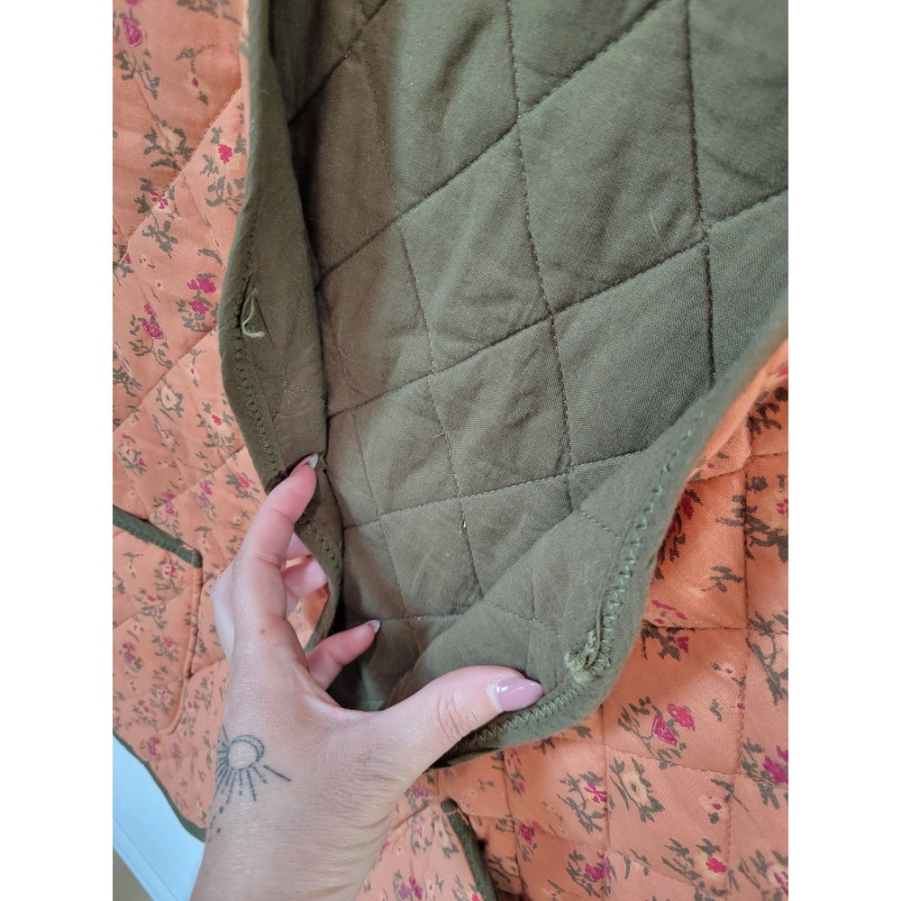 Free People Quilted Floral Vest Coral Pink Green Cotton Size M Boho Cottagecore - Picture 6 of 11